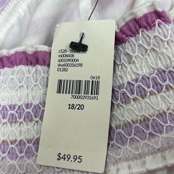 NWT LANE BRYANT SMOCKED OFF THE SHOULDER TOP 18/20 pink, white and purple color - Picture 6 of 12